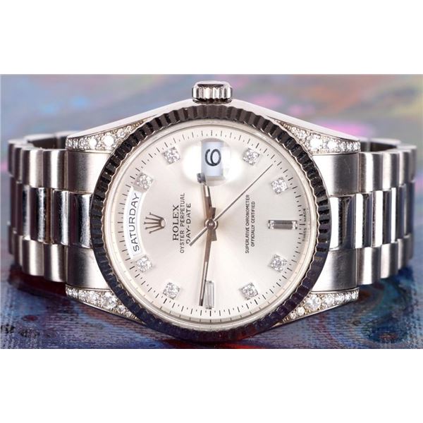 ROLEX DAY-DATE 36 18K WHITE GOLD LADIES WATCH