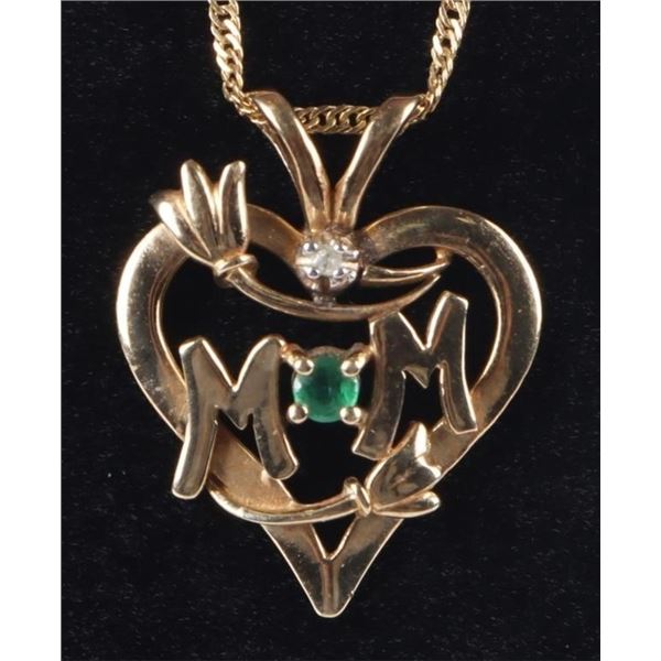 14K YELLOW GOLD EMERALD DIAMOND LADIES NECKALCE