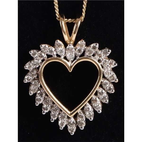 14K YELLOW GOLD DIAMOND HEART LADIES NECKLACE