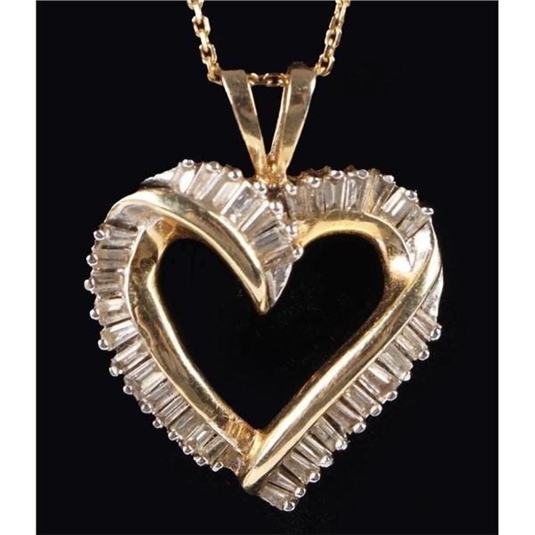 14K YELLOW GOLD HEART DIAMOND LADIES NECKLACE