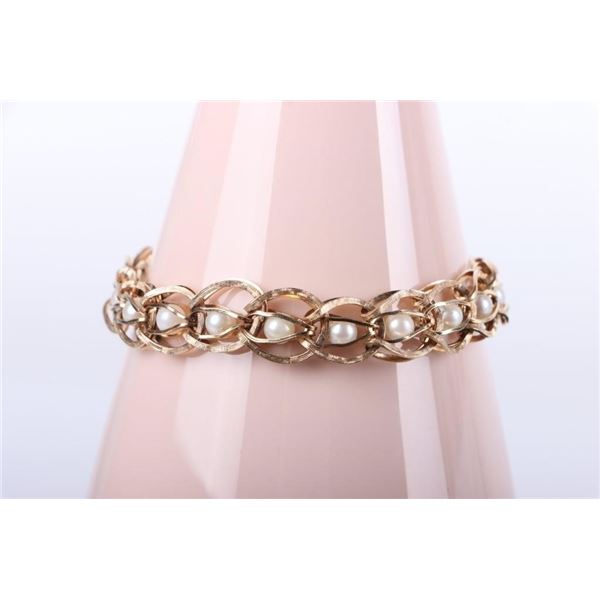 14K YELLOW GOLD BRACELET  W/ 20 PEARLS