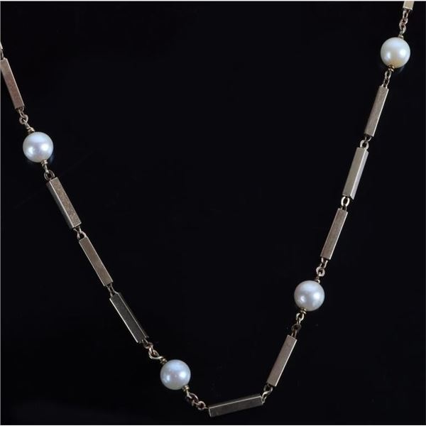 14K YELLOW GOLD WHITE PEARL LADIES NECKLACE