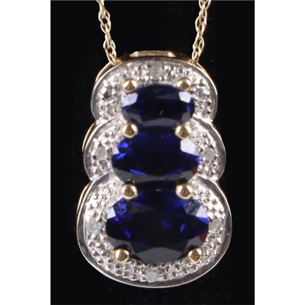 10K YELLOW GOLD BLUE SAPPHIRE DIAMOND NECKLACE
