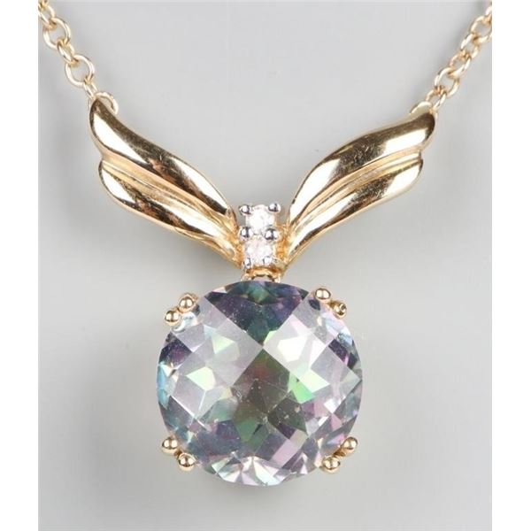 10K YELLOW GOLD MYSTIC TOPAZ & DIAMOND NECKLACE