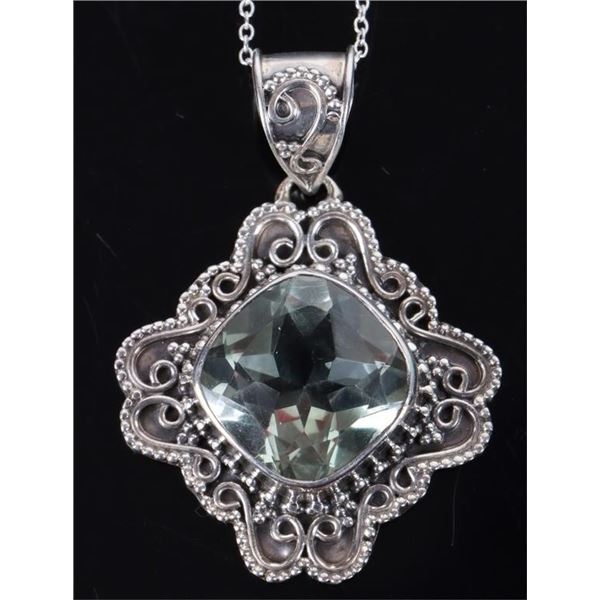 MASSIVE 15CT PRASIOLITE STERLING SILVER NECKLACE