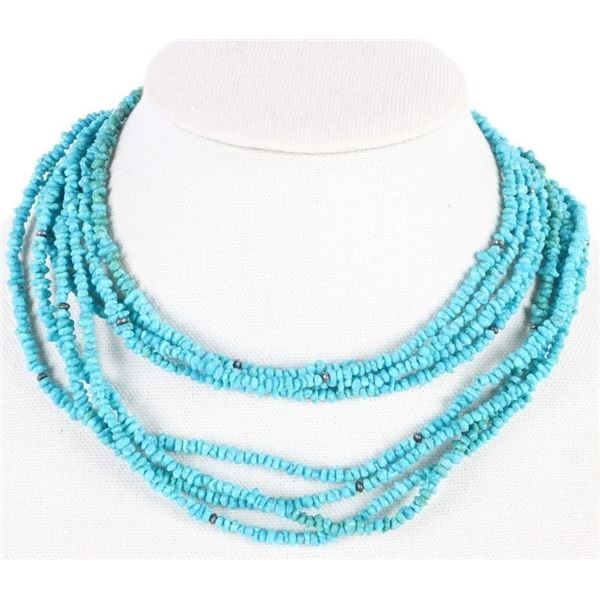 STERLING SILVER LARGE TUQUOISE CHIP NECKLACE