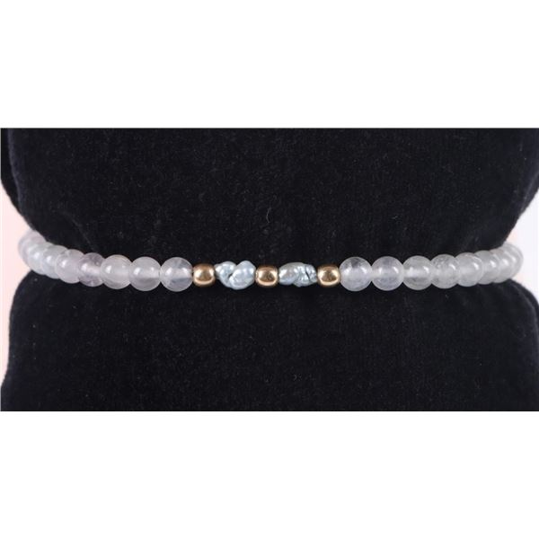 14K YELLOW GOLD QUARTZ & PEARL LADIES BRACELET