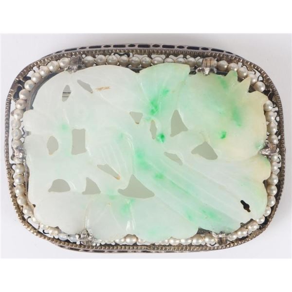 2ANTIQUE CHINESE WHITE JADE STERLING SILVER BROOCH