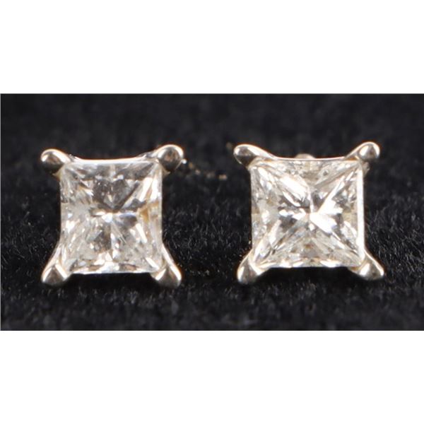 0.47CTW SI1-2 PRINCESS DIAMOND 14K GOLD EARRINGS