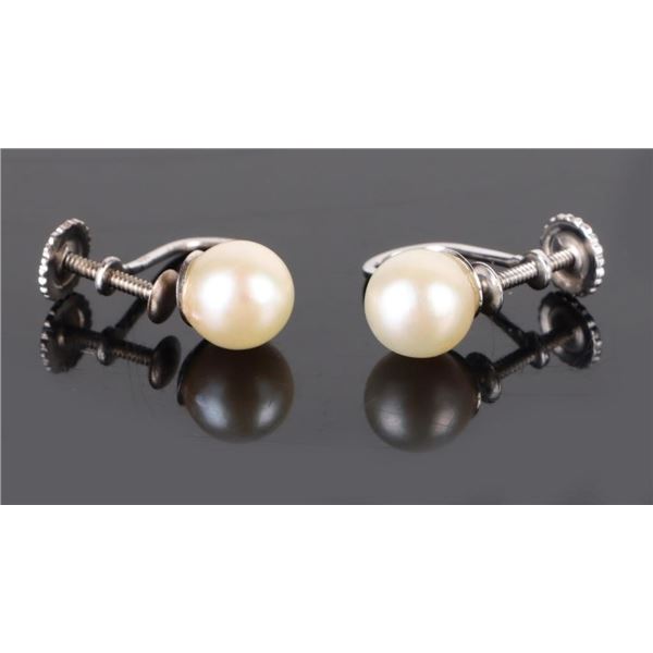 14K WHITE GOLD CHAMPAGNE PEARL LADIES EARRINGS