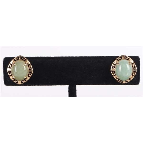GREEN JADE 14K YELLOW GOLD LADIES EARRINGS
