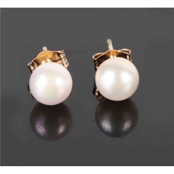 14K YELLOW GOLD WHITE PEARL STUD EARRINGS