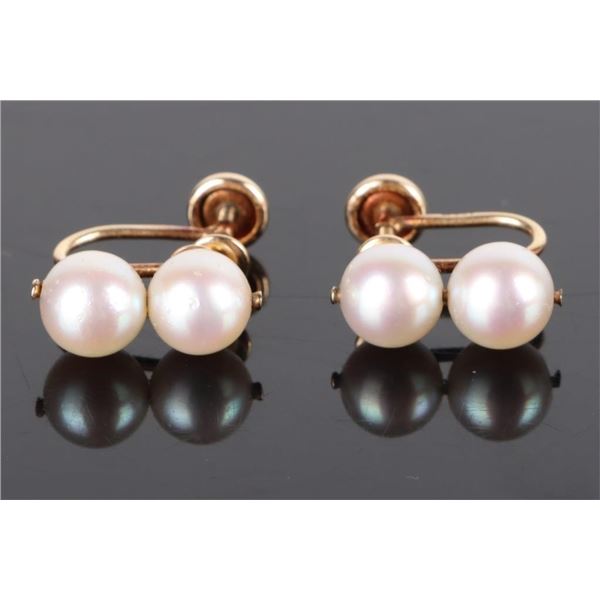 14K YELLOW GOLD WHITE PEARL LADIES EARRINGS