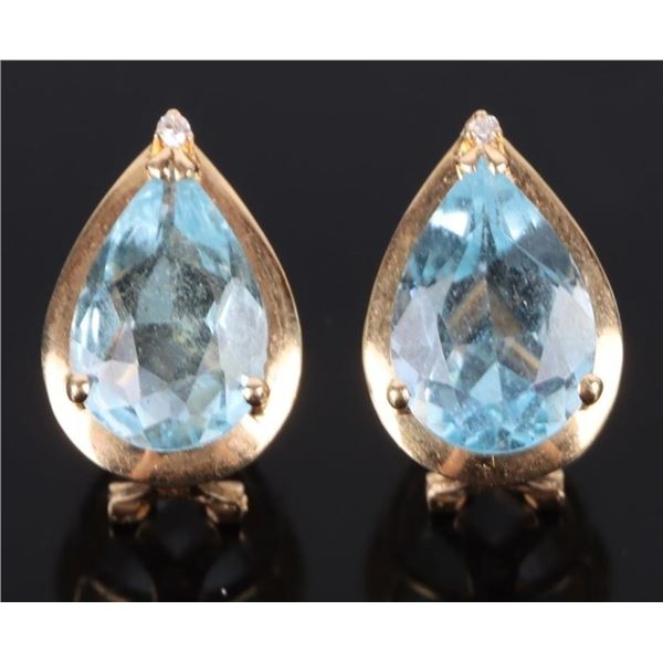 14K YELLOW GOLD TOPAZ DIAMOND TEARDROP EARRINGS
