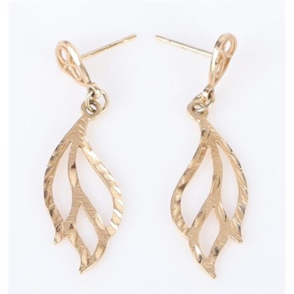 14K YELLOW GOLD LADIES LEAF DANGLE EARRINGS