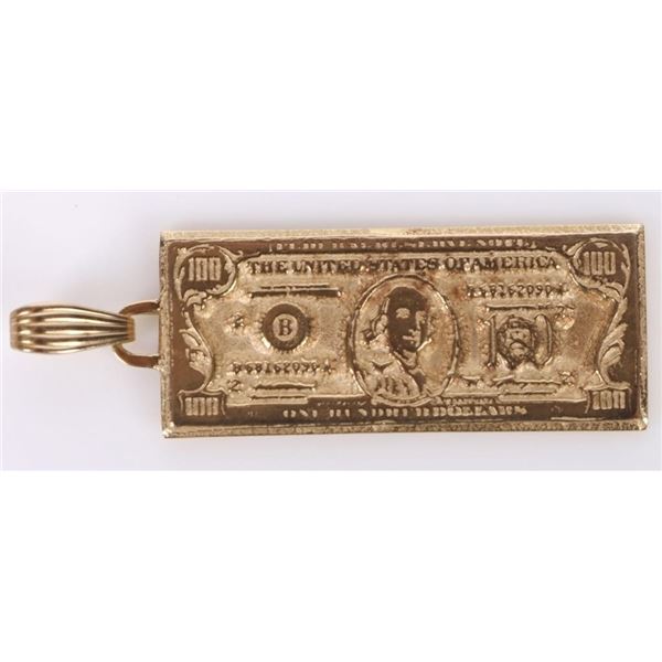 14K YELLOW GOLD $100 BILL PENDANT 10.50 GRAMS