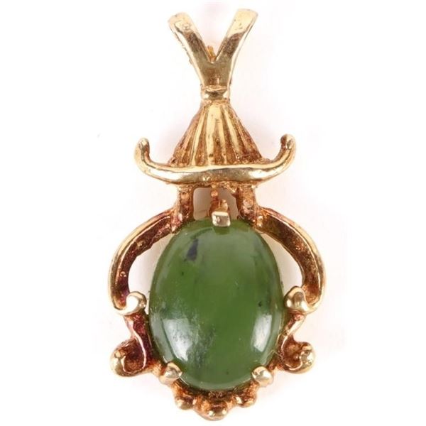 14K YELLOW GOLD NEPHRITE ASIAN LADIES PENDANT