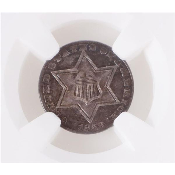 1858 P SILVER 3 CENT PIECE NGC GRADED MS-62