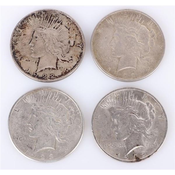 ASSORTED 90% SILVER LIBERTY PEACE DOLLARS - (4)
