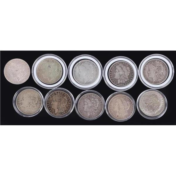 TEN ASSORTED 90% MORGAN SILVER DOLLARS