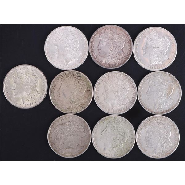 TEN ASSORTED 90% MORGAN SILVER DOLLARS