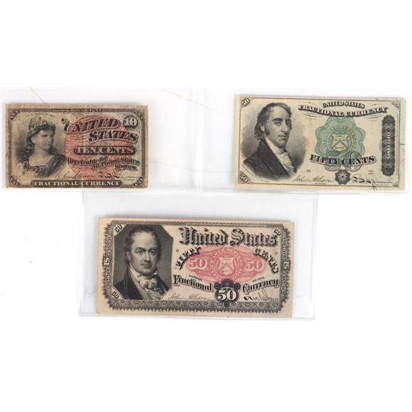 ASSORTED 1860-80'S FRACTIONAL U.S. CURRENCY - (3)