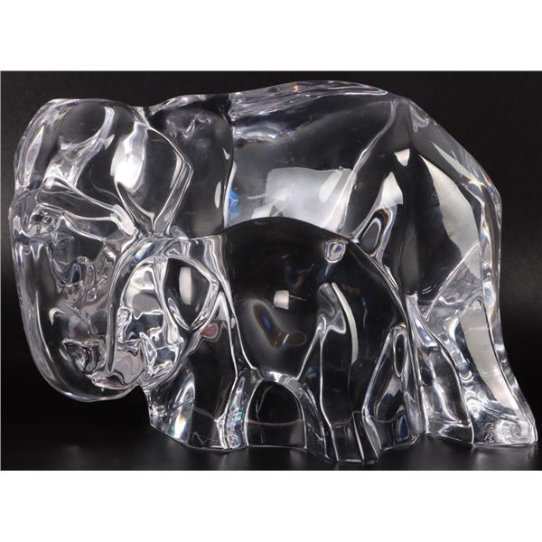 SIGNED BACCARAT GLASS ELEPHANT & CALF SCULPTURE