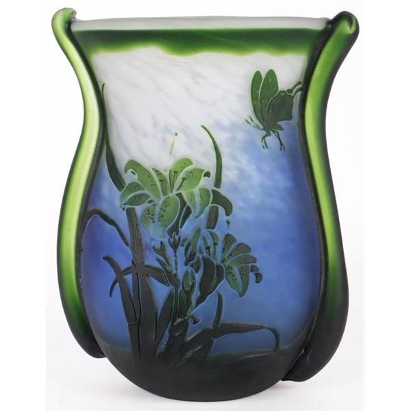 BEAUTIFUL GALLE BLUE & GREEN LILY VASE