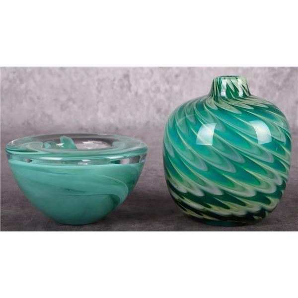 KOSTA BODA BOWL & FEATHERED ART GLASS VASE