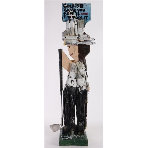 MARY L. PROCTOR "GOLF IS ART" OIL ON WOOD BOARD