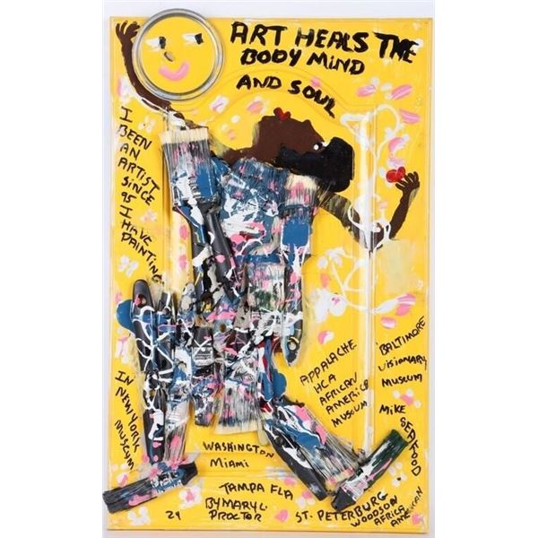 MARY L. PROCTOR "ART HEALS THE SOUL" OIL ON DOOR