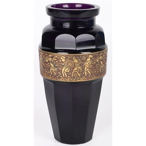 MOSER CARLSBAD WARRIOR GILT COLLAR VASE