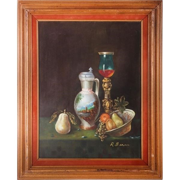 ORIGINAL R. BERAN STILL LIFE OIL PAINTING 21 X 17"