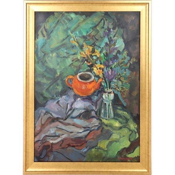 AFTER P. KREMEGNE STILL LIFE OIL ON CANVAS FRAMED
