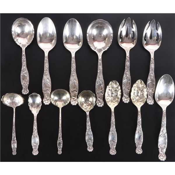 ANTIQUE WHITING HERALDIC STERLING ORNATE SPOONS