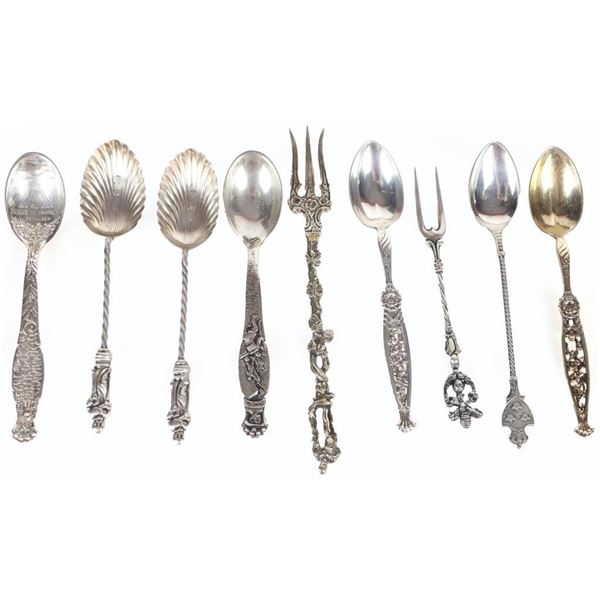ANTIQUE STERLING SILVER SOUVENIR SPOONS - LOT OF 9