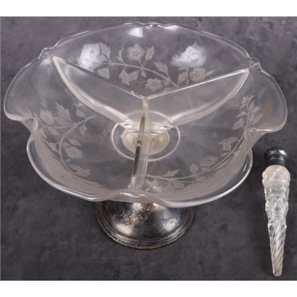 ANTIQUE WEIGHTED STERLING SILVER & GLASS TABLEWARE