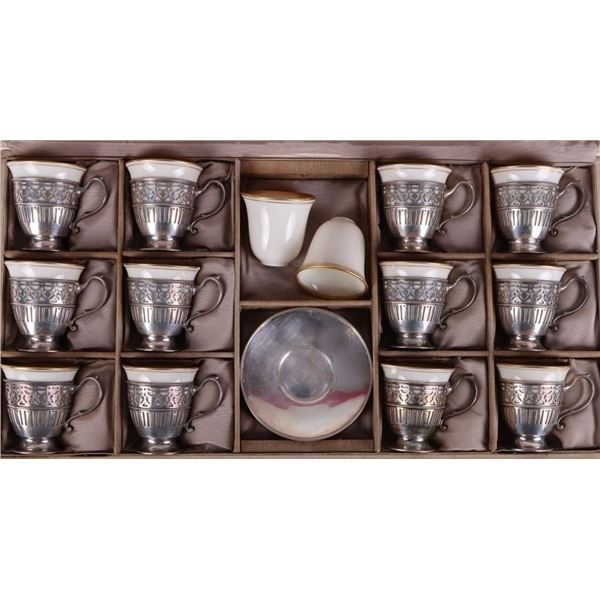 TIFFANY LENOX DEMITASSE CUPS, HOLDERS & SAUCER SET