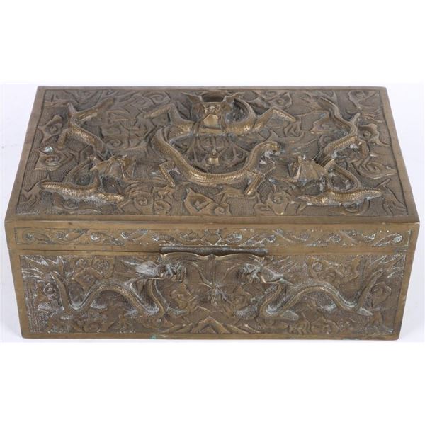 CHINESE ANTIQUE BRONZE CIGAR HUMIDOR TOBACCO BOX