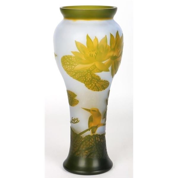 AFTER E. GALLE NOVEAU CAMEO GREEN LILIES VASE