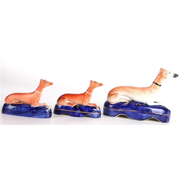 VICTORIAN STAFFORDSHIRE WHIPPET DOG FIGURINES (3)