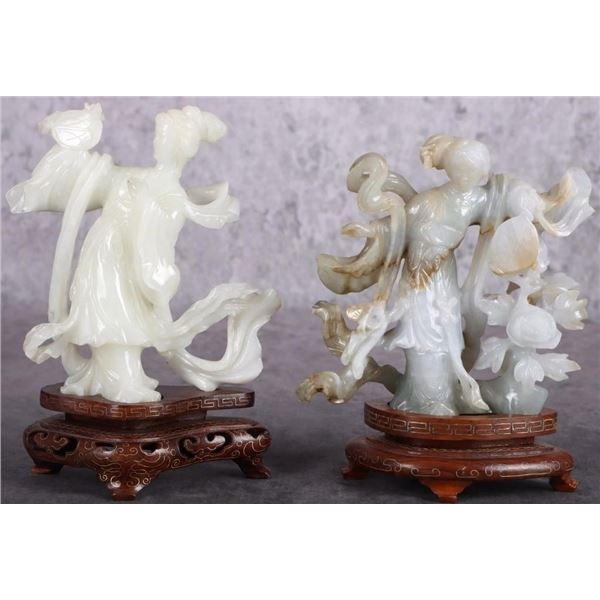 20TH CENTURY WHITE JADEITE WOMEN CARVINGS (2)