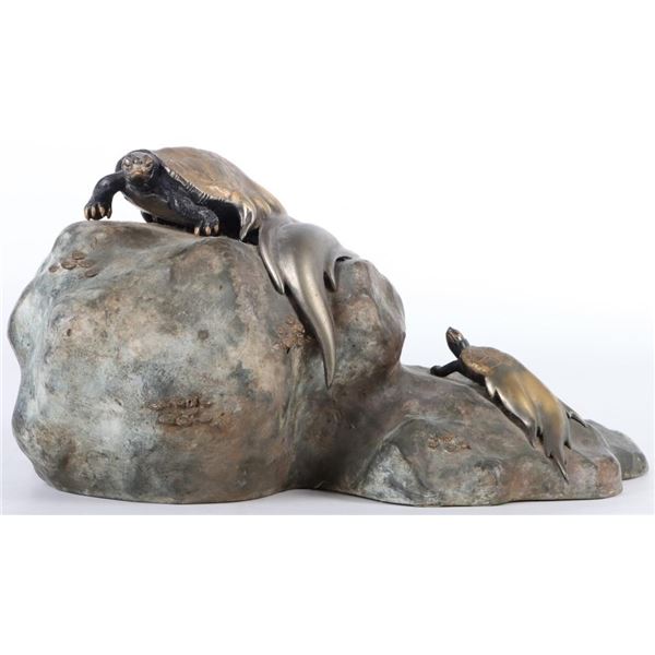 MEIJI PERIOD BRONZE OKIMONO TWO MINOG STATUE