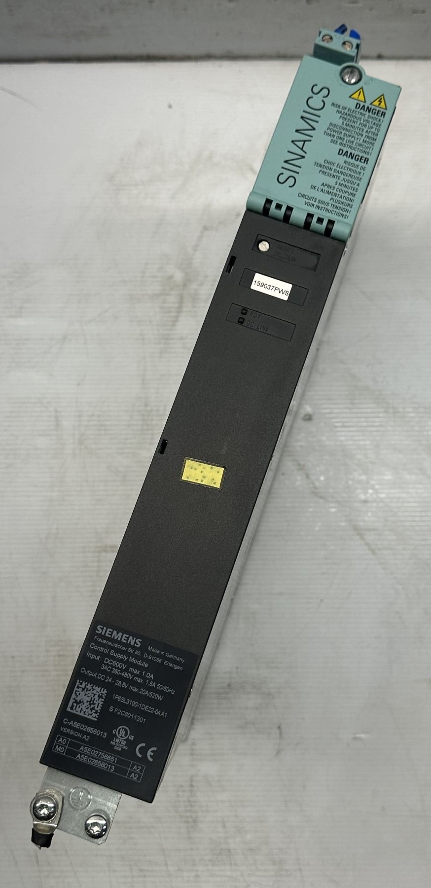 Control Supply Module Siemens #6SL3100-1DE22-0AA1 Control Supply Module
