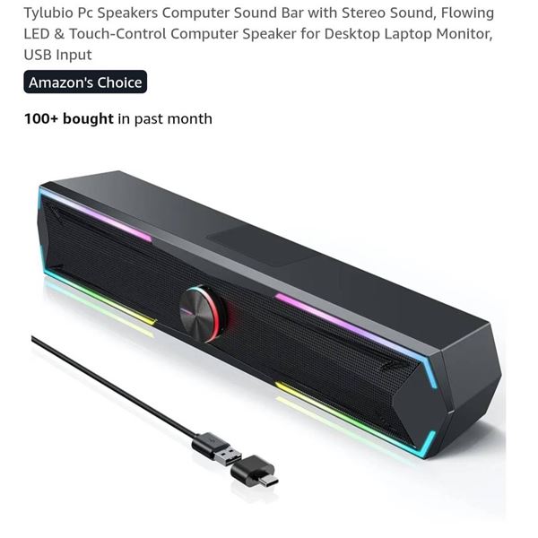 Tylubio ST200 Computer Sound Bar with LED Lighting and USB Input