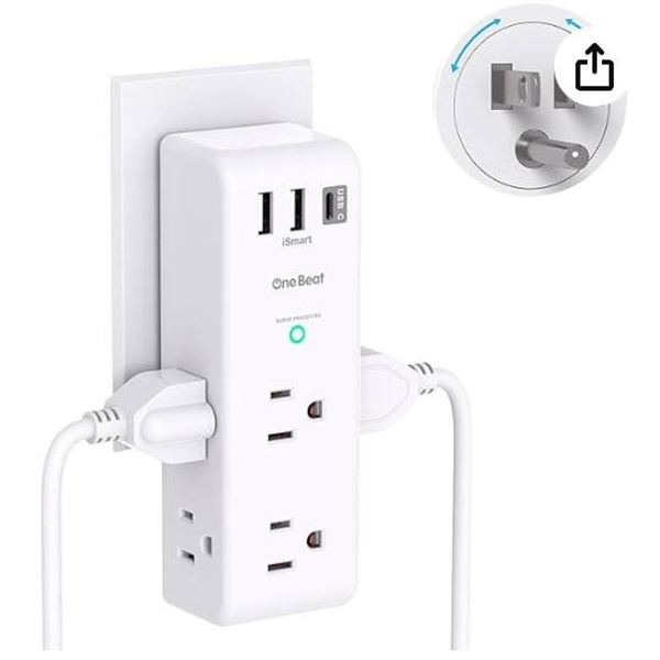 Surge Protector Outlet Extender â€“ with Rotating Plug, 6 AC Multi Plug Outlet wit