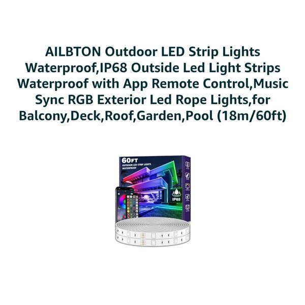 AILBTON Outdoor LED Strip Lights, IP68, 18m/60ft, Waterproof, Music Sync, RGB Control