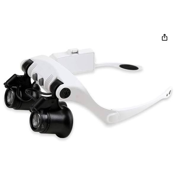 Hands Free Head Magnifier LED Illuminated Visor,4 Detachable Lenses Headband Magnifier for Reading, 