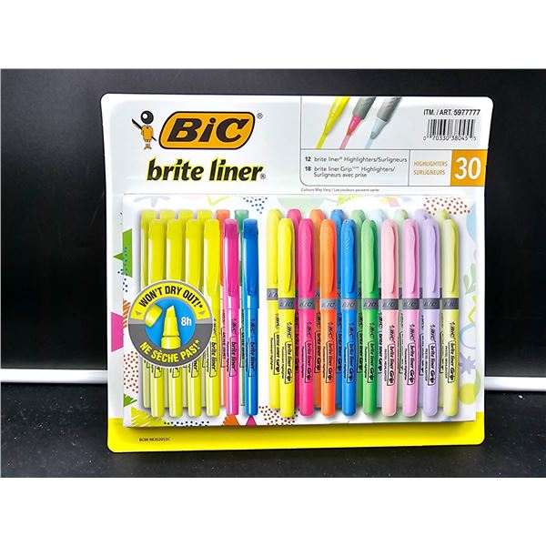BIC Brite Liner Grip Highlighters Set, 30 Count, Assorted Colors