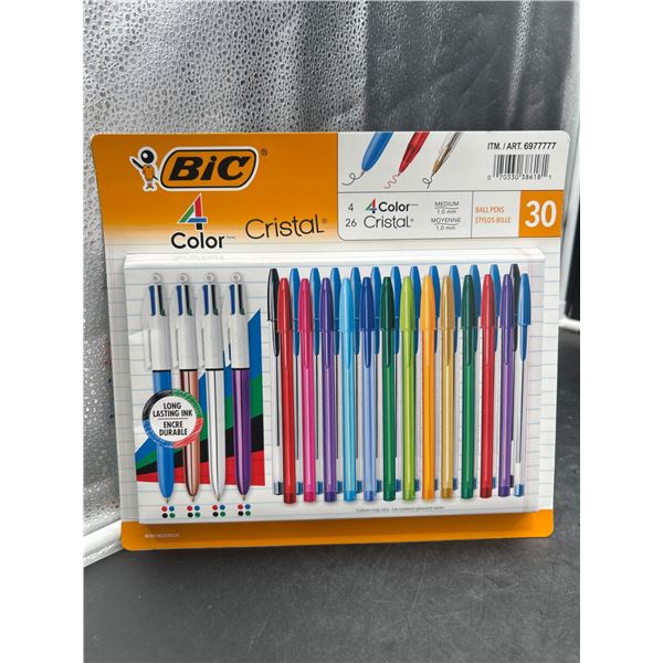 BIC Cristal 4-Color Ball Pens, Medium Tip, Blue, Red, Green, Black, 30-Pack